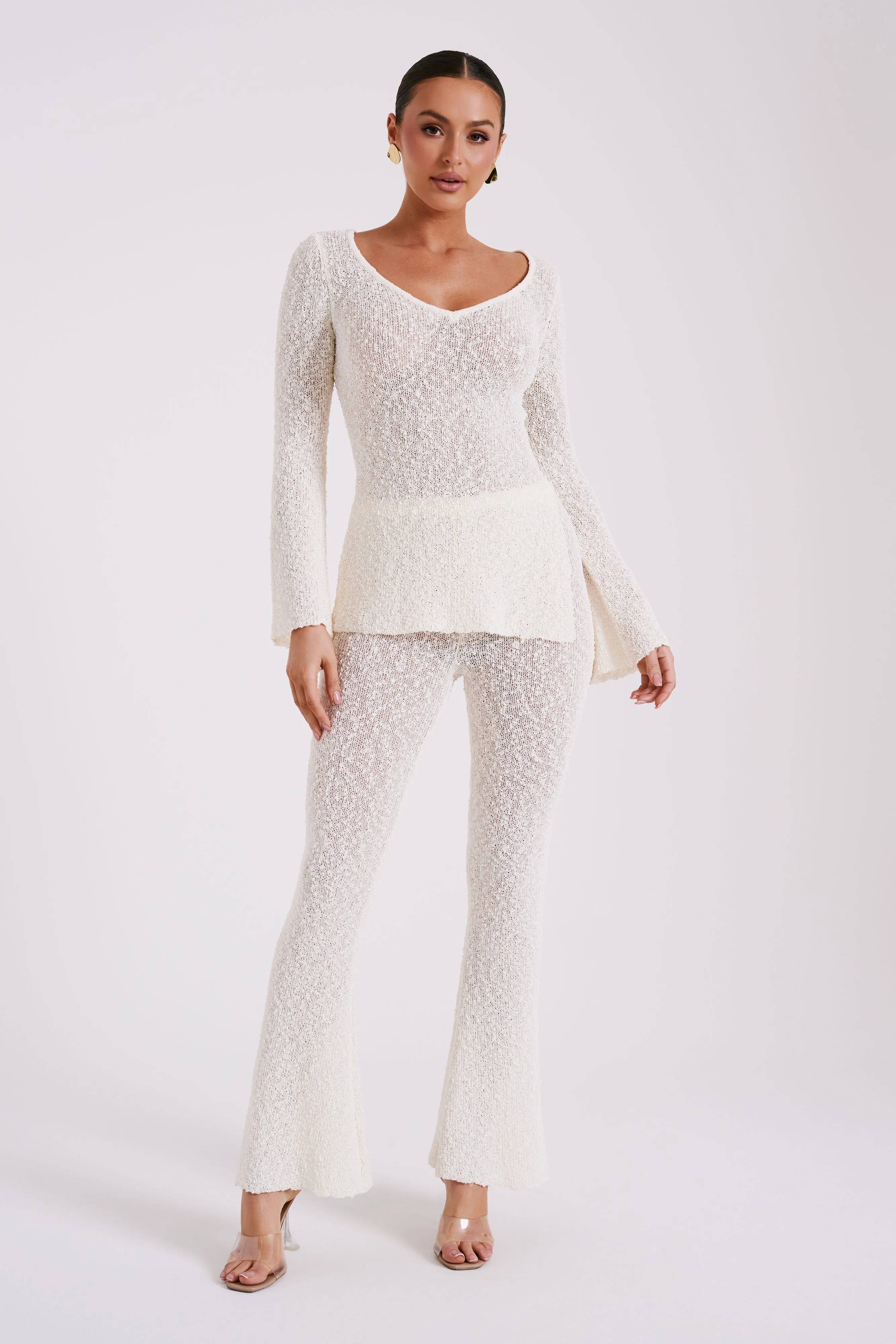 Irma Flared Boucle Pants - Cream