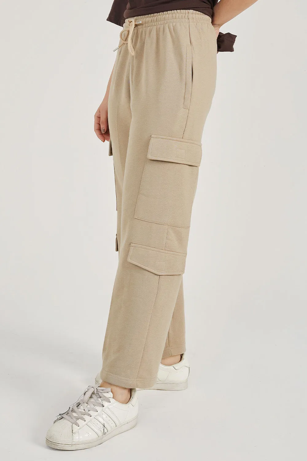 Khaki wide Legged Cargo Trousers - W