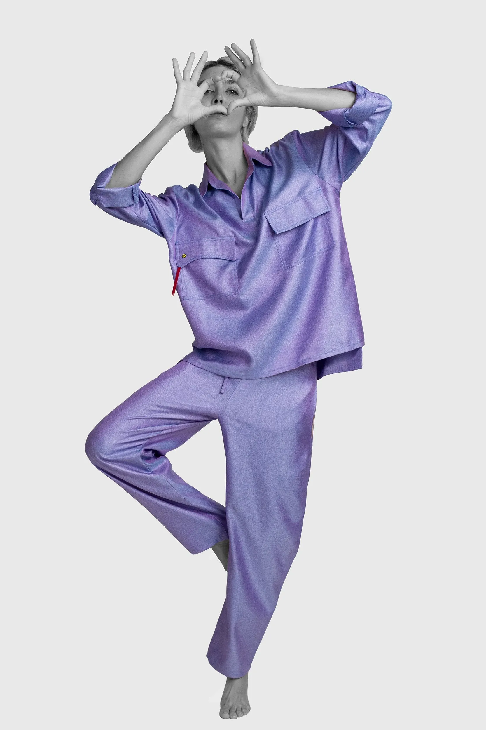 Loose Fit Woven Silk Purple Blue Shirt