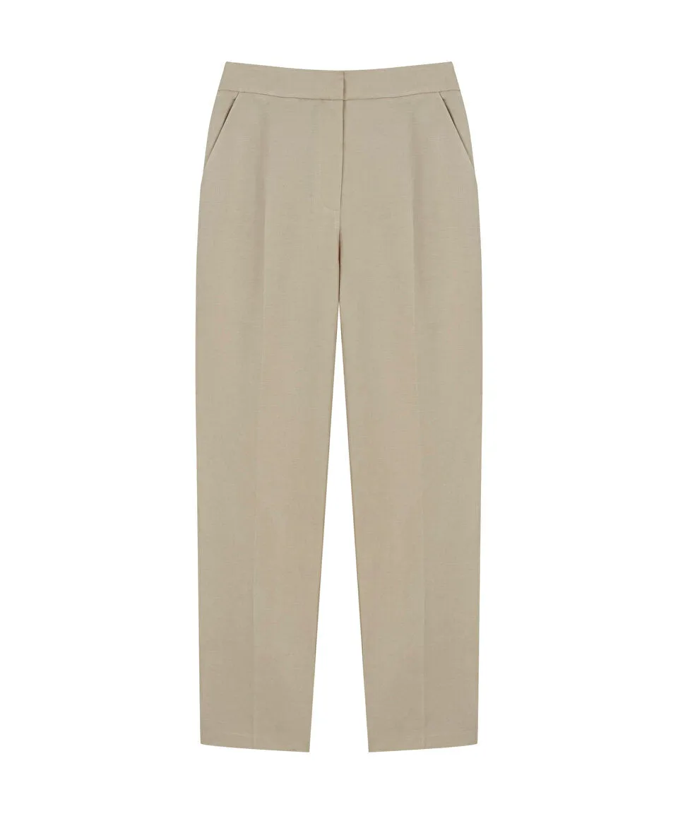 Machka Linen Blend Cigarette Fit Trousers Beige