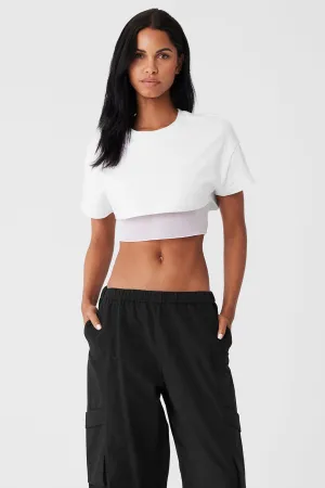 Made You Look Cropped Short Sleeve Tee - White