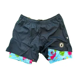 Mens 2-1 Compression Navy/flamingo liner 7" short