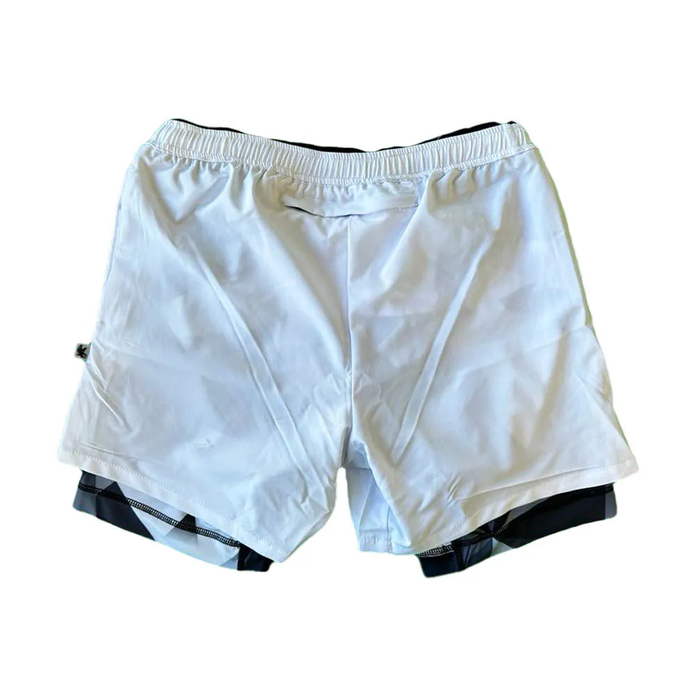 Mens Solid White Diamond Geo 2-1 Compression 7" Short