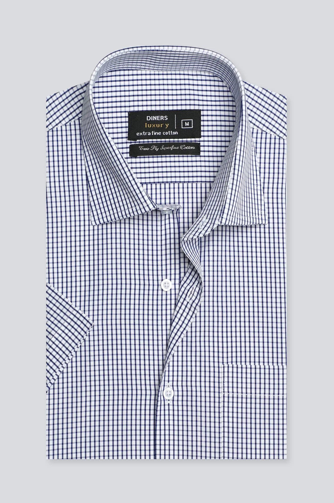 Navy Blue Graph Check Formal Shirt (Half Sleeves)