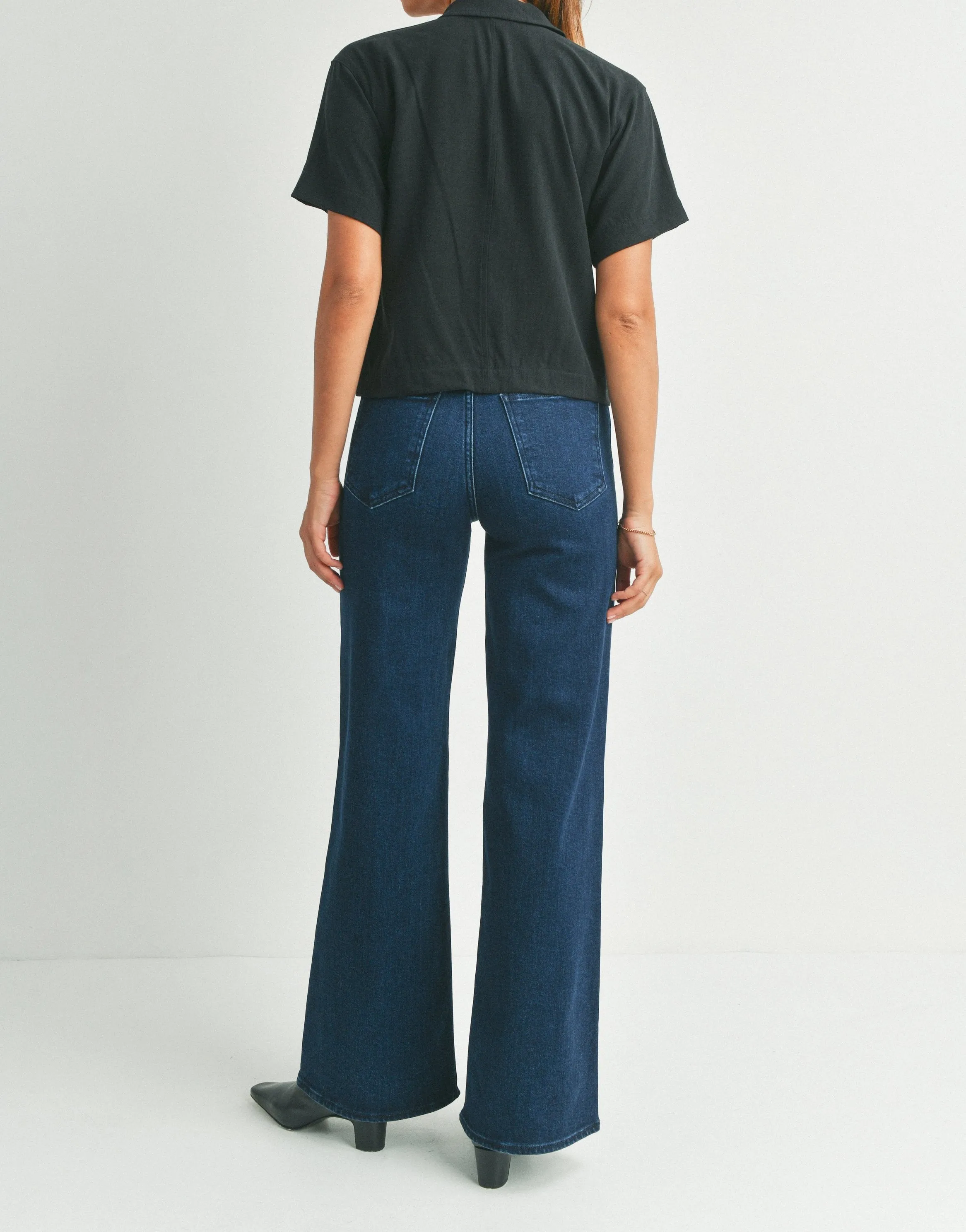 Palazzo Super Wide Leg High Waisted Dark Denim Jeans JBD