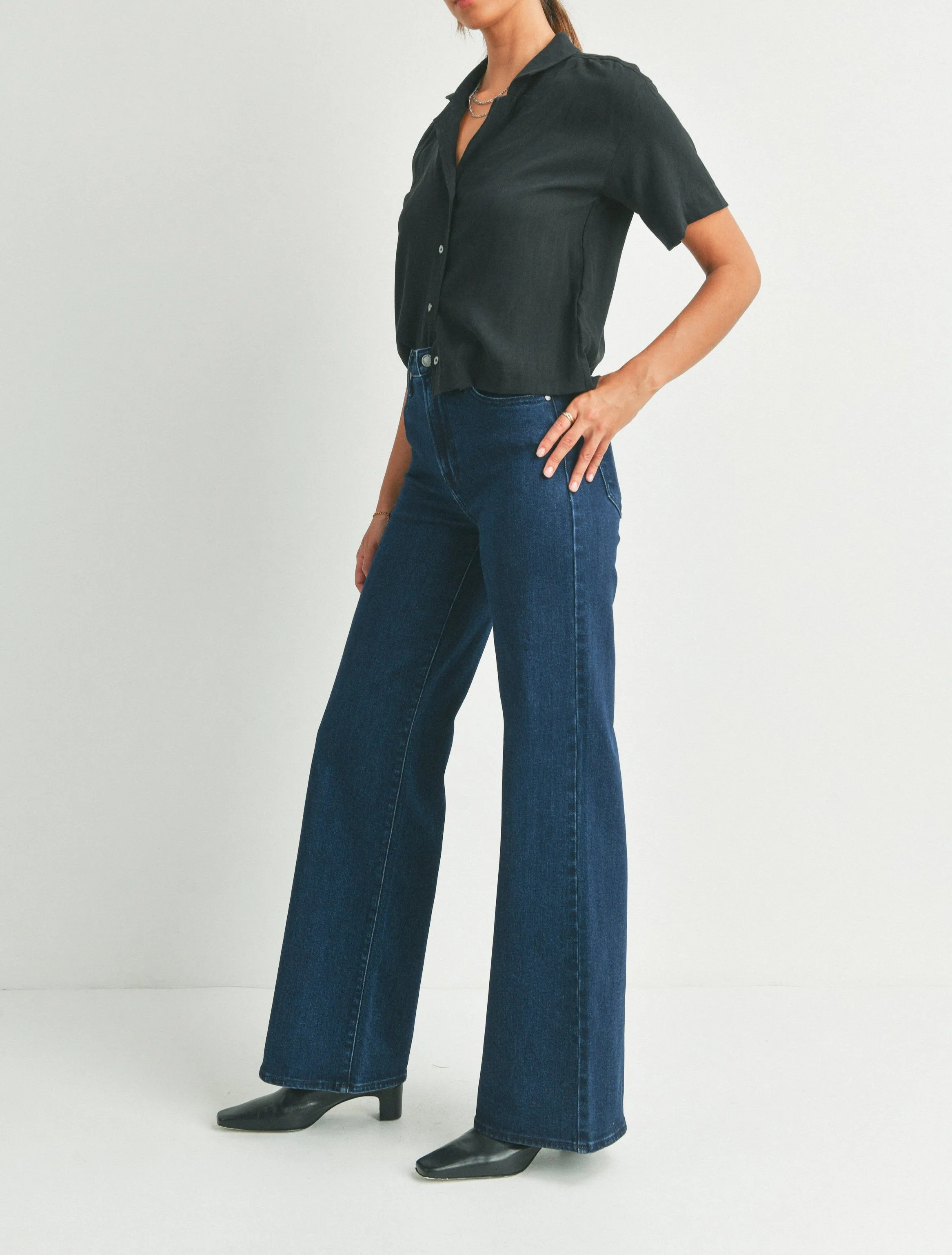 Palazzo Super Wide Leg High Waisted Dark Denim Jeans JBD