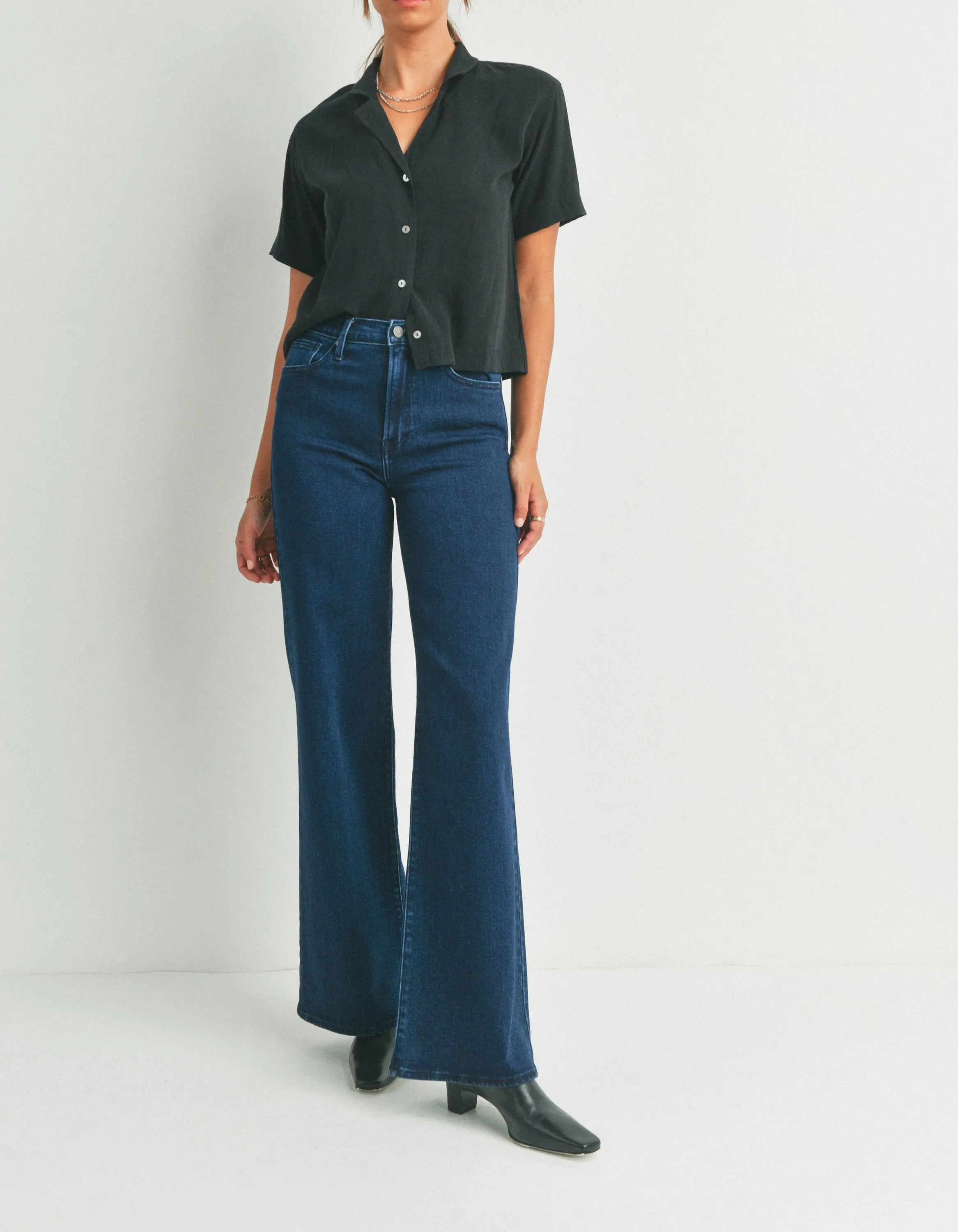 Palazzo Super Wide Leg High Waisted Dark Denim Jeans JBD