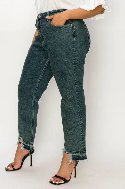 PLUS SIZE HIGH RISE STRETCH STRAIGHT HEM DISTRESSED JEANS