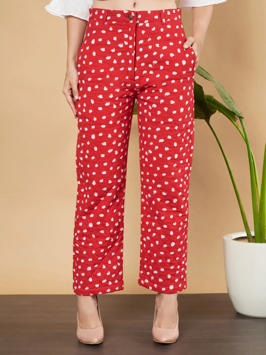 Polka Dot Quilted Trouser for Women`