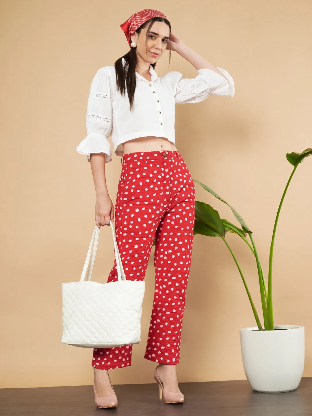 Polka Dot Quilted Trouser for Women`