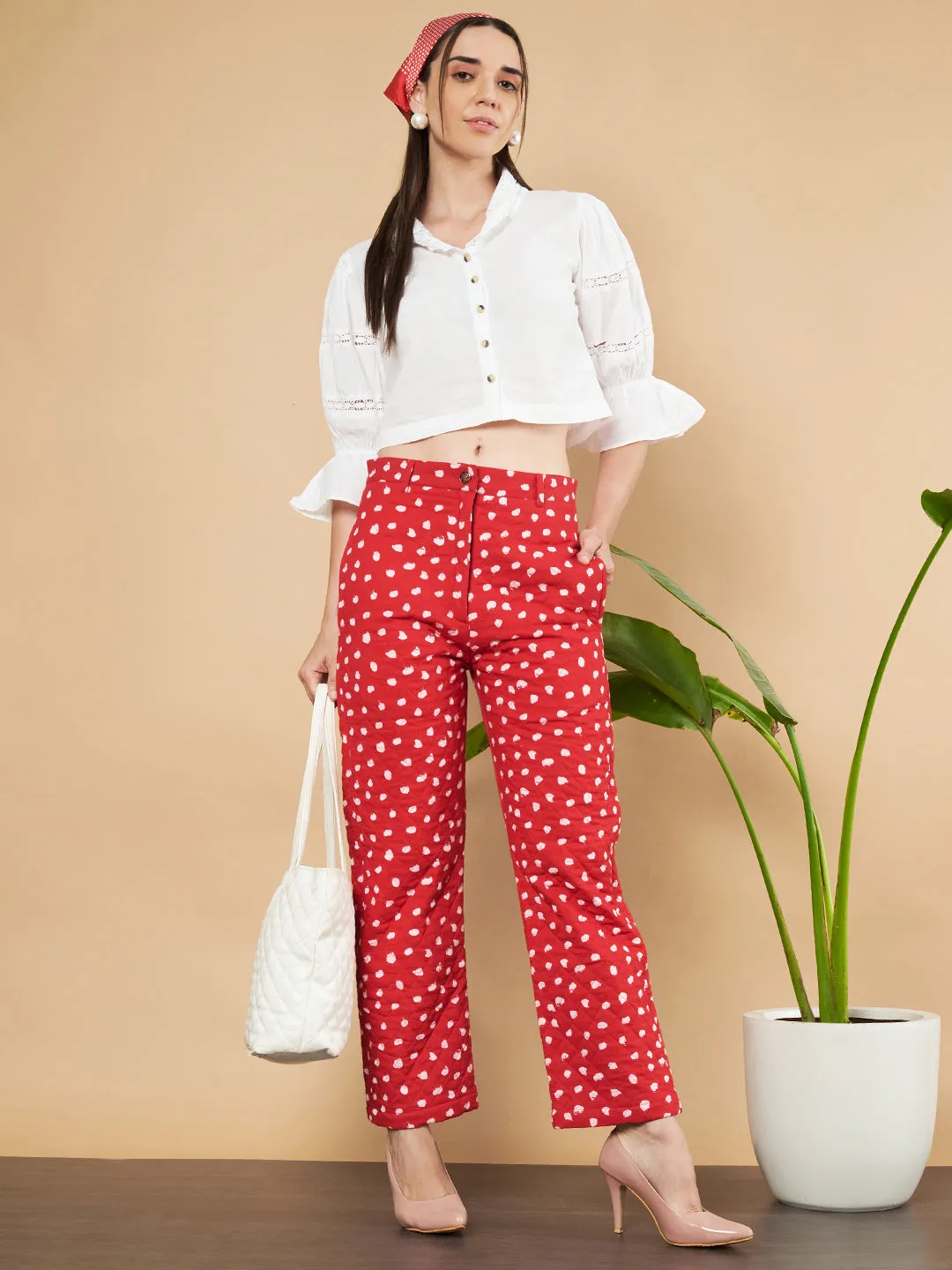 Polka Dot Quilted Trouser for Women`