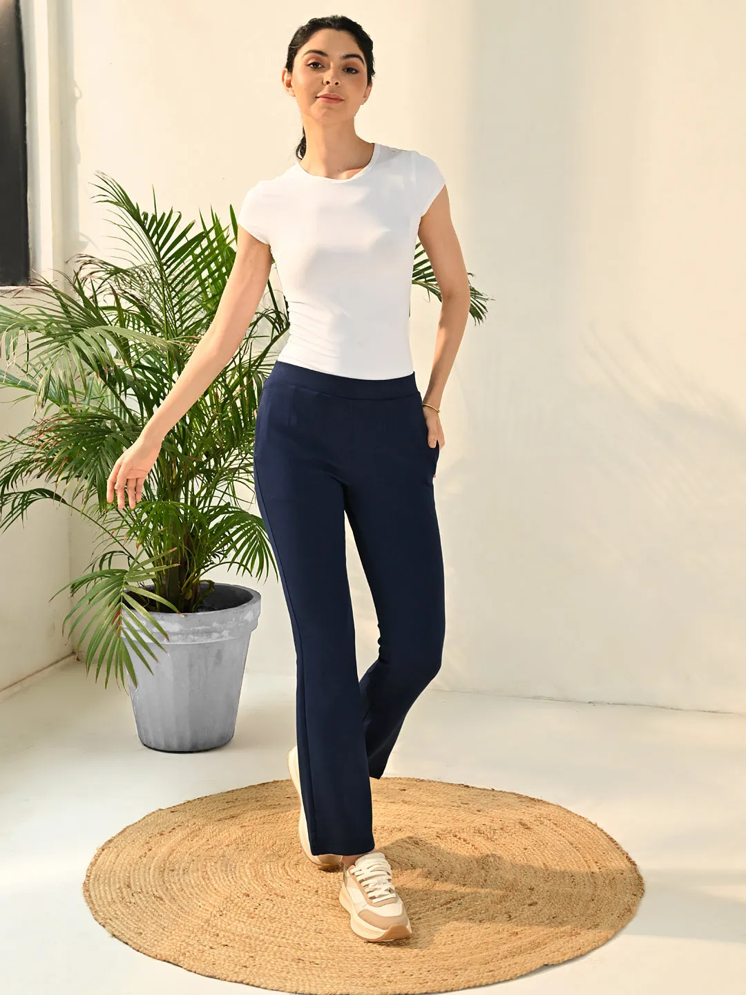 Raina Navy Blue Relaxed Fit Trousers for Women