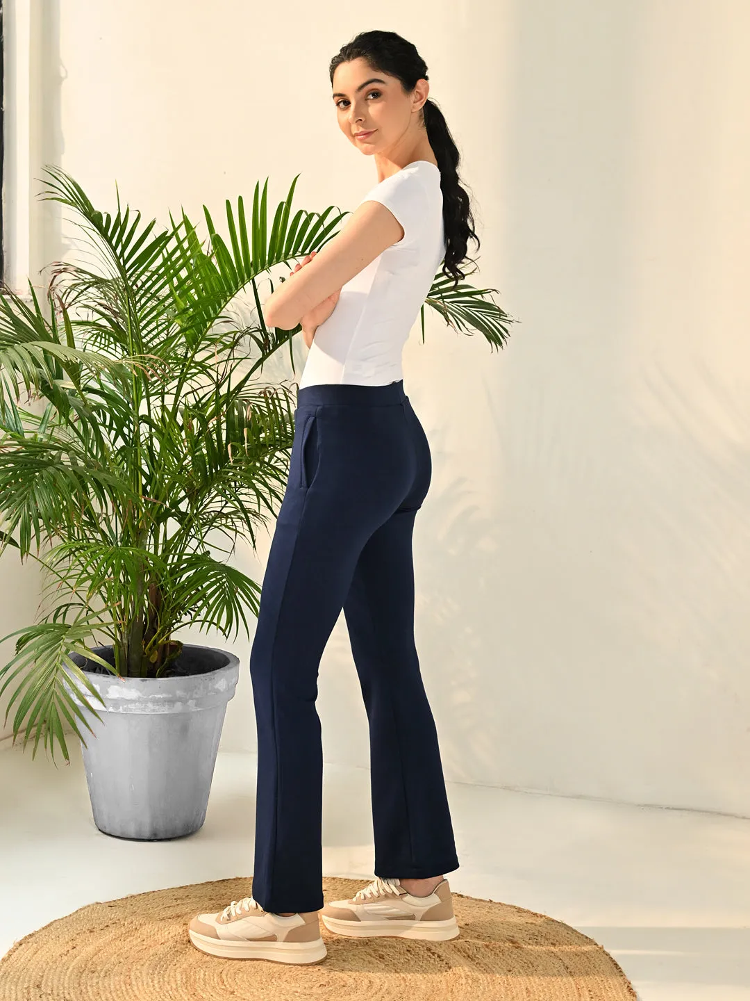 Raina Navy Blue Relaxed Fit Trousers for Women