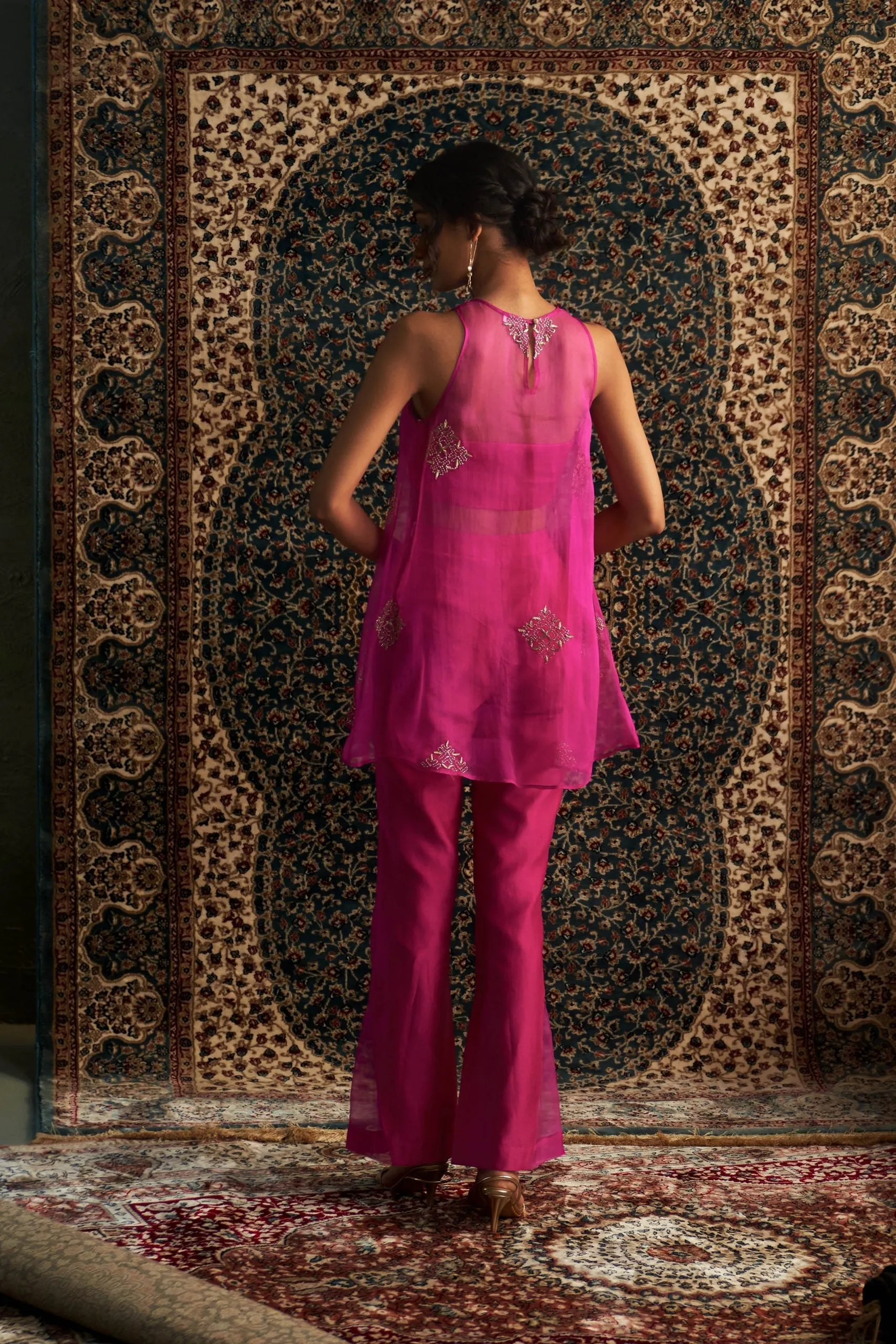 Rani Pink Embroidered Aline  Co-ord Set