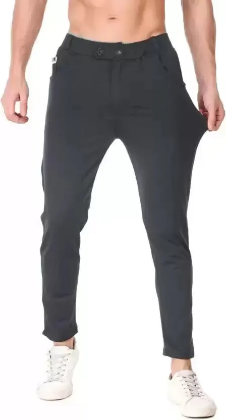 Regular Fit Men Grey Lycra Blend Trousers