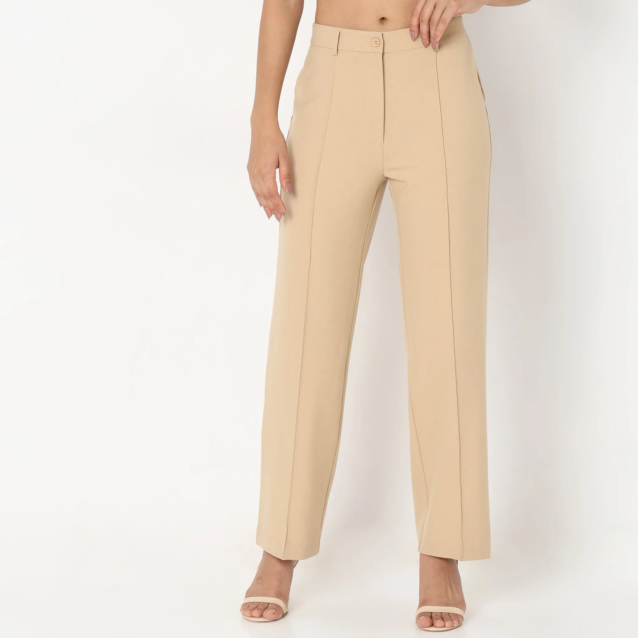 Regular Fit Solid Trousers