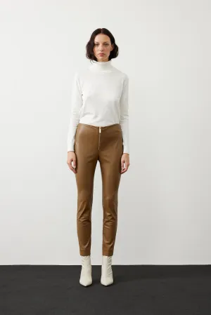 Roman Leather Look Skinny Fit Trousers Olive