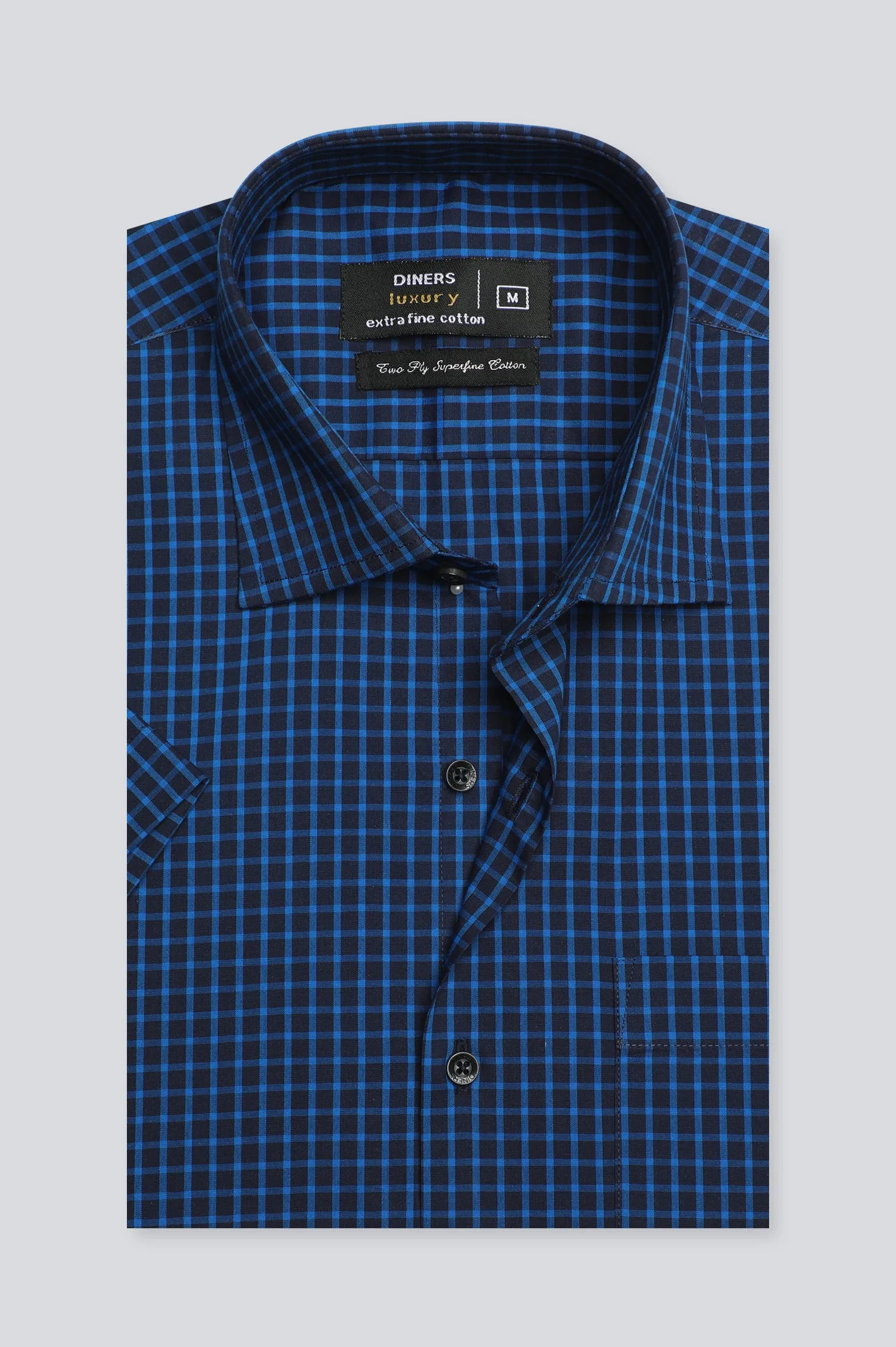 Royal Blue Graph Check Formal Shirt (Half Sleeves)