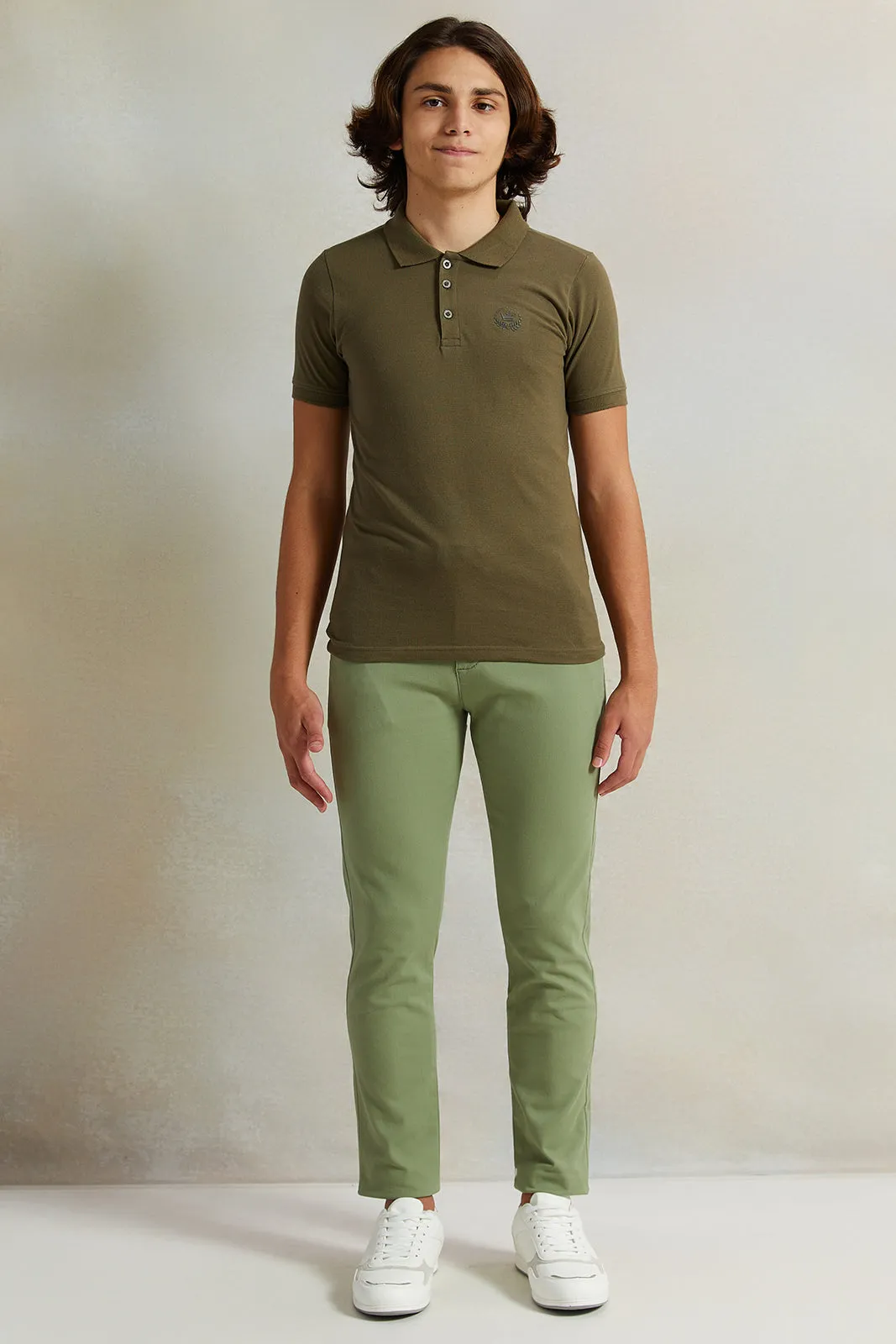 Senior Boys Green Belted Casual Trousers