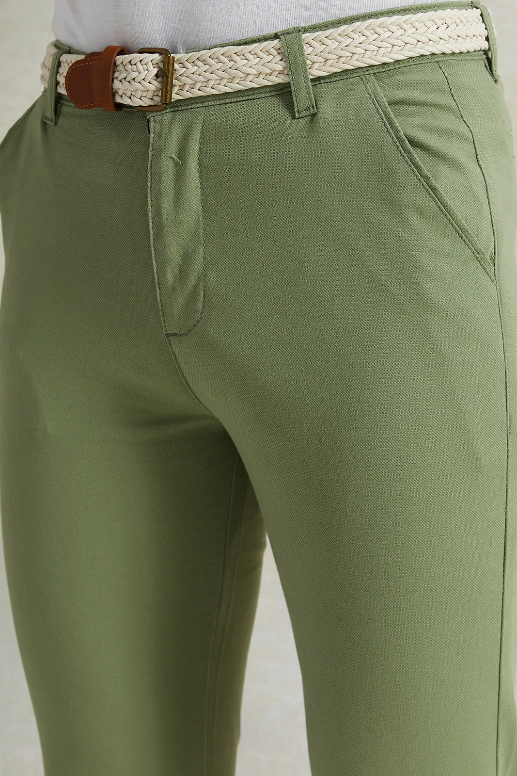 Senior Boys Green Belted Casual Trousers