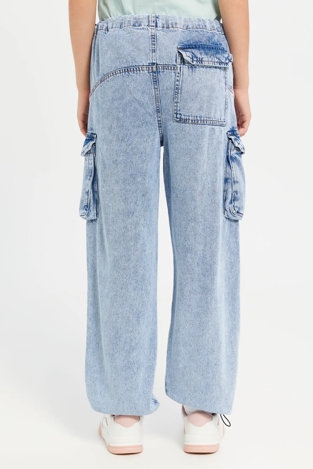 Senior Girls Blue Parachute Baggy Jeans