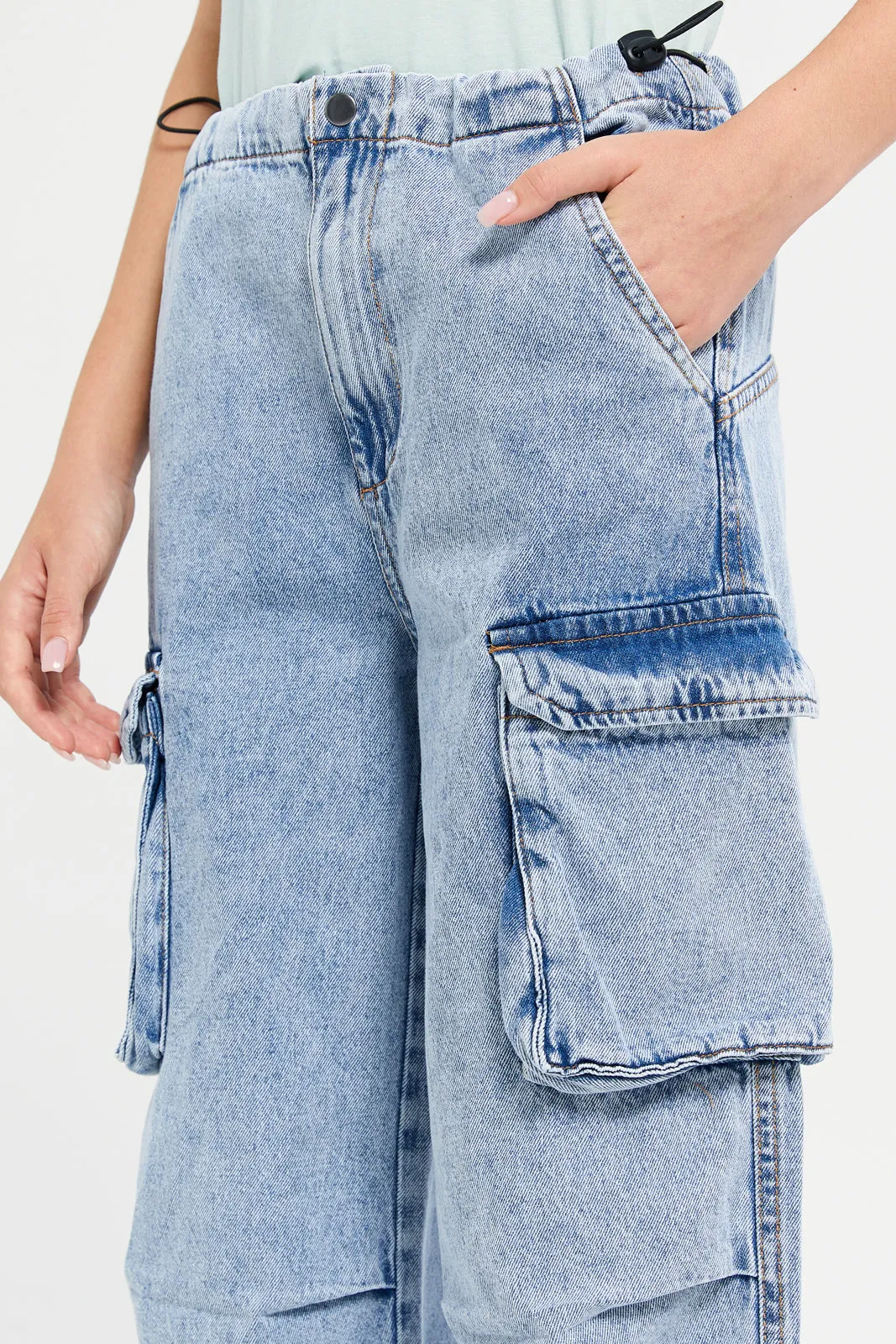 Senior Girls Blue Parachute Baggy Jeans