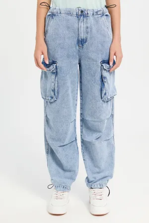 Senior Girls Blue Parachute Baggy Jeans