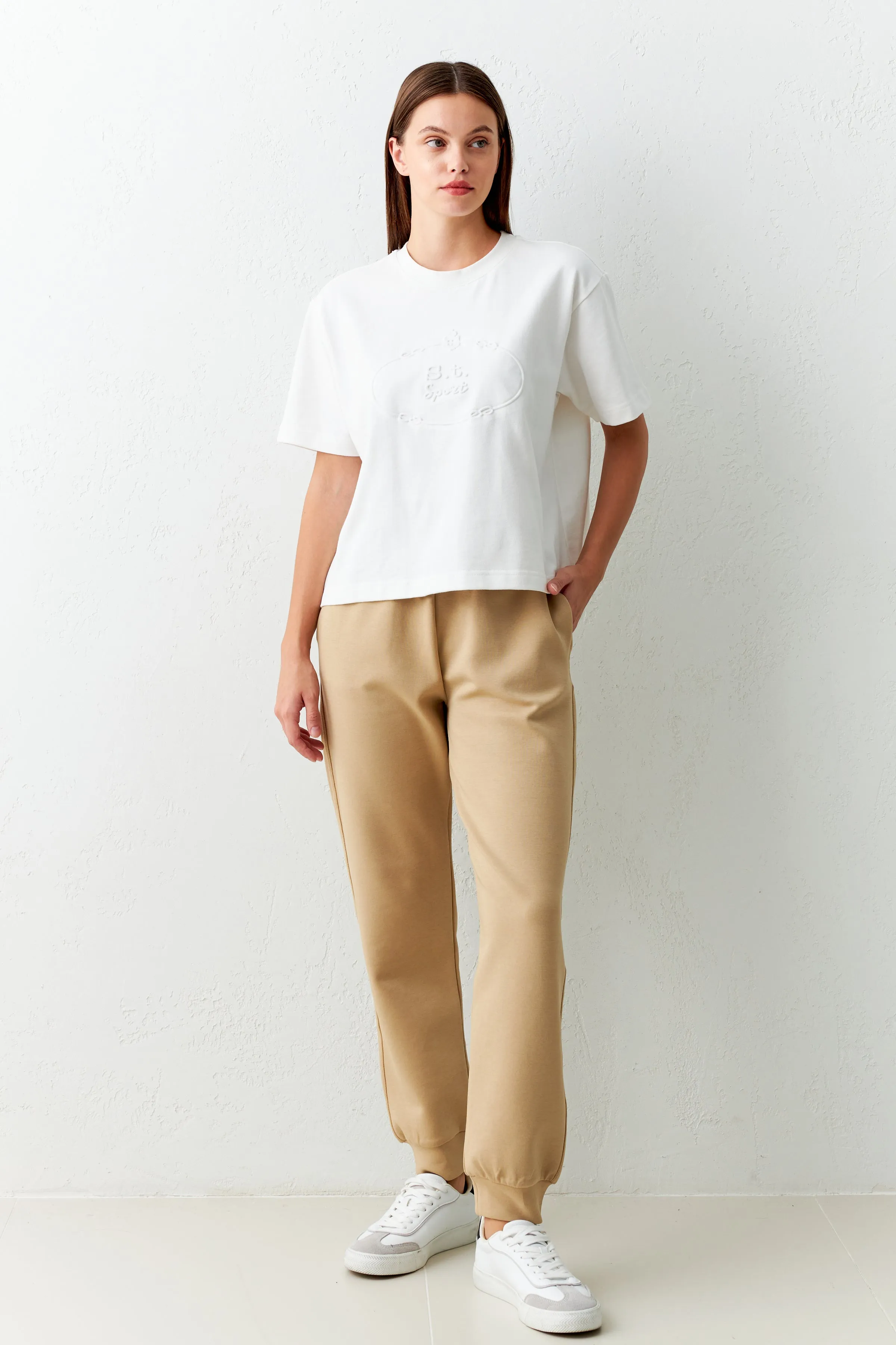 Setre Relaxed Fit Sweatpants With Elastic Ankle Beige