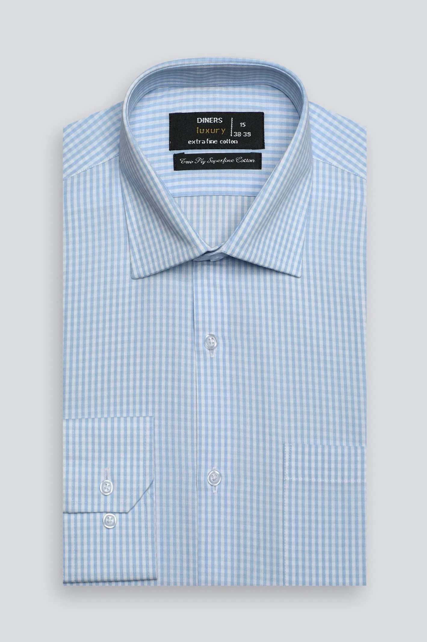 Sky Blue Mini-Check Formal Shirt