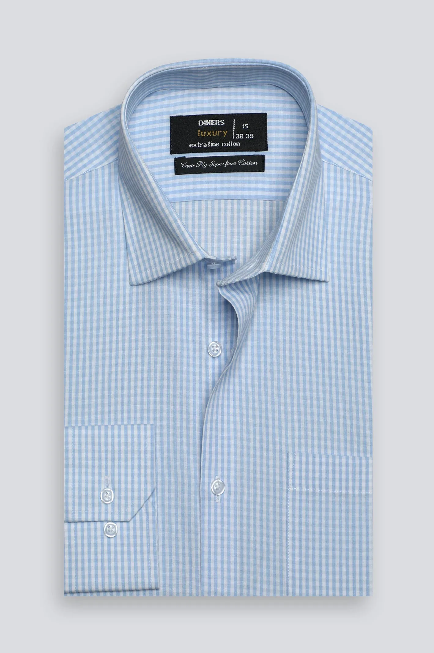 Sky Blue Mini-Check Formal Shirt