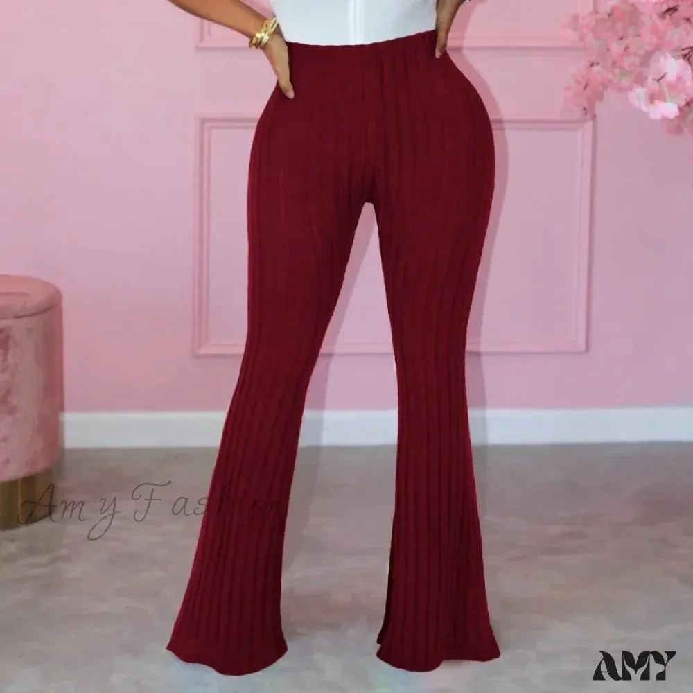 Spring Autumn Elastic Waist Solid Stripe Bodycon Sexy Casual Trouser