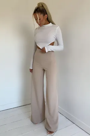 Stone High Waisted Wide Leg Trousers