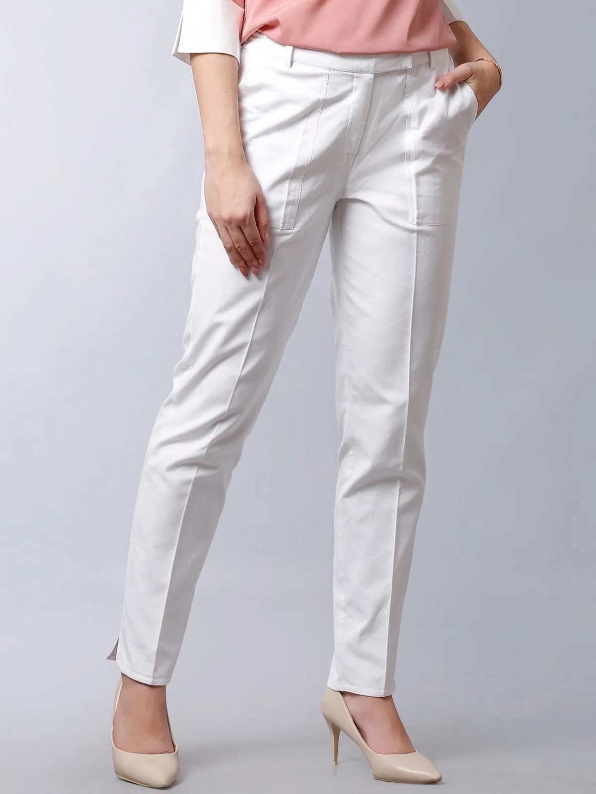 Straight Fit Trousers - White