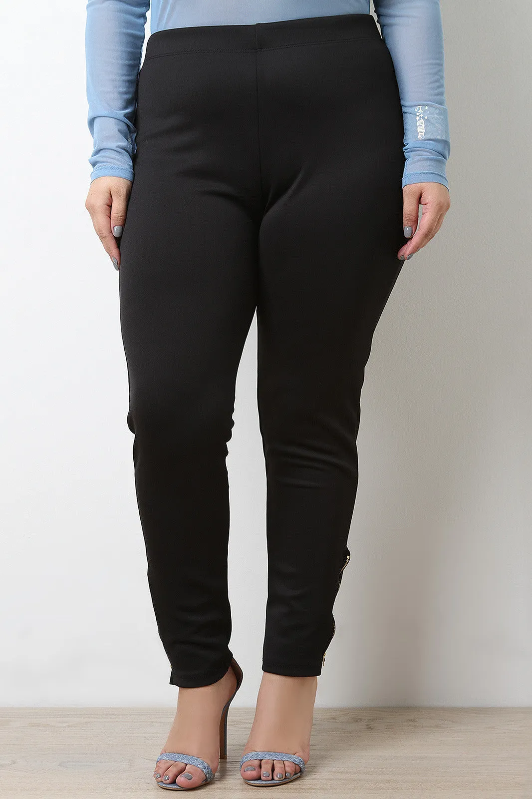 Stretchy High Waisted Zippered Ankle Pants