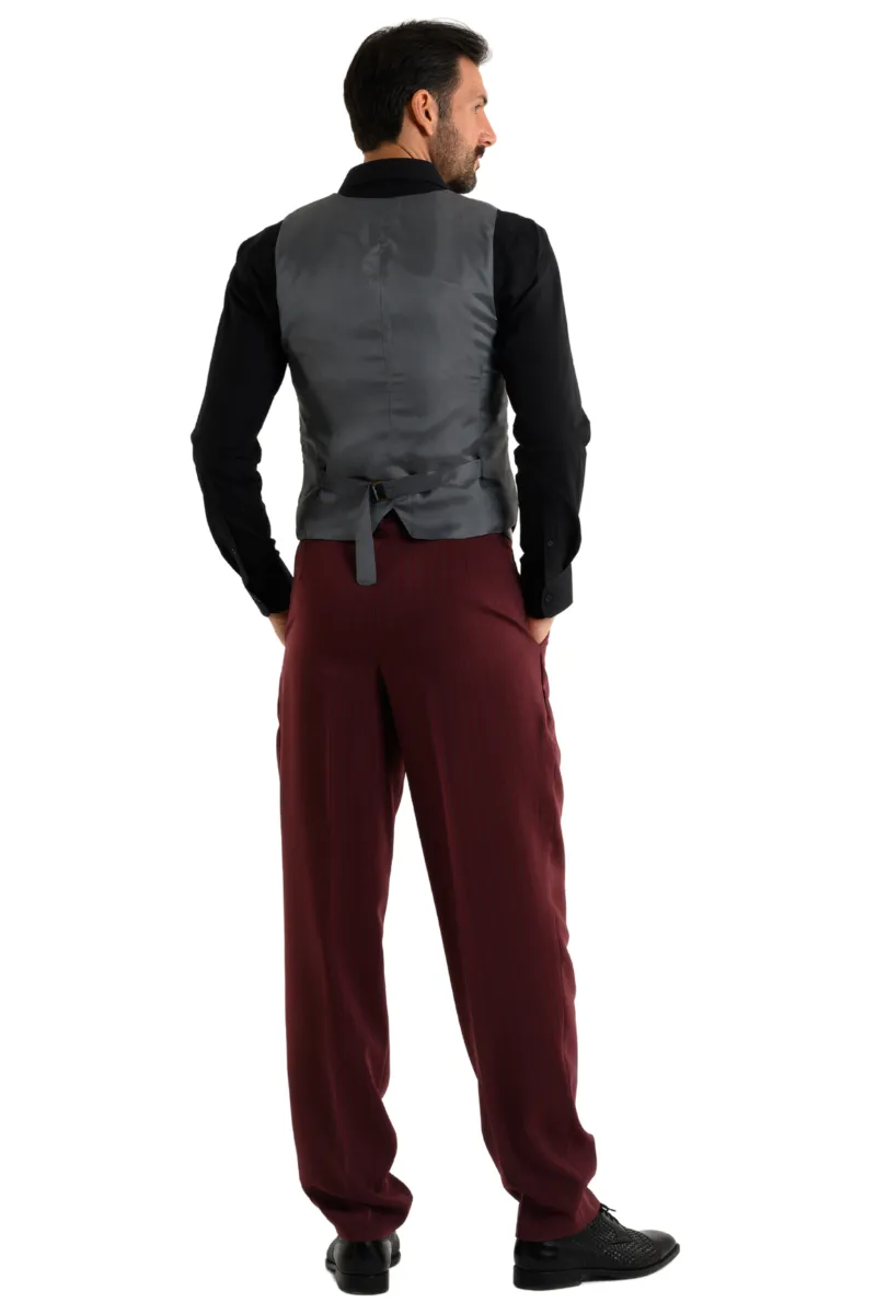 Striped Burgundy Men's Tango Pants With Three Pleats