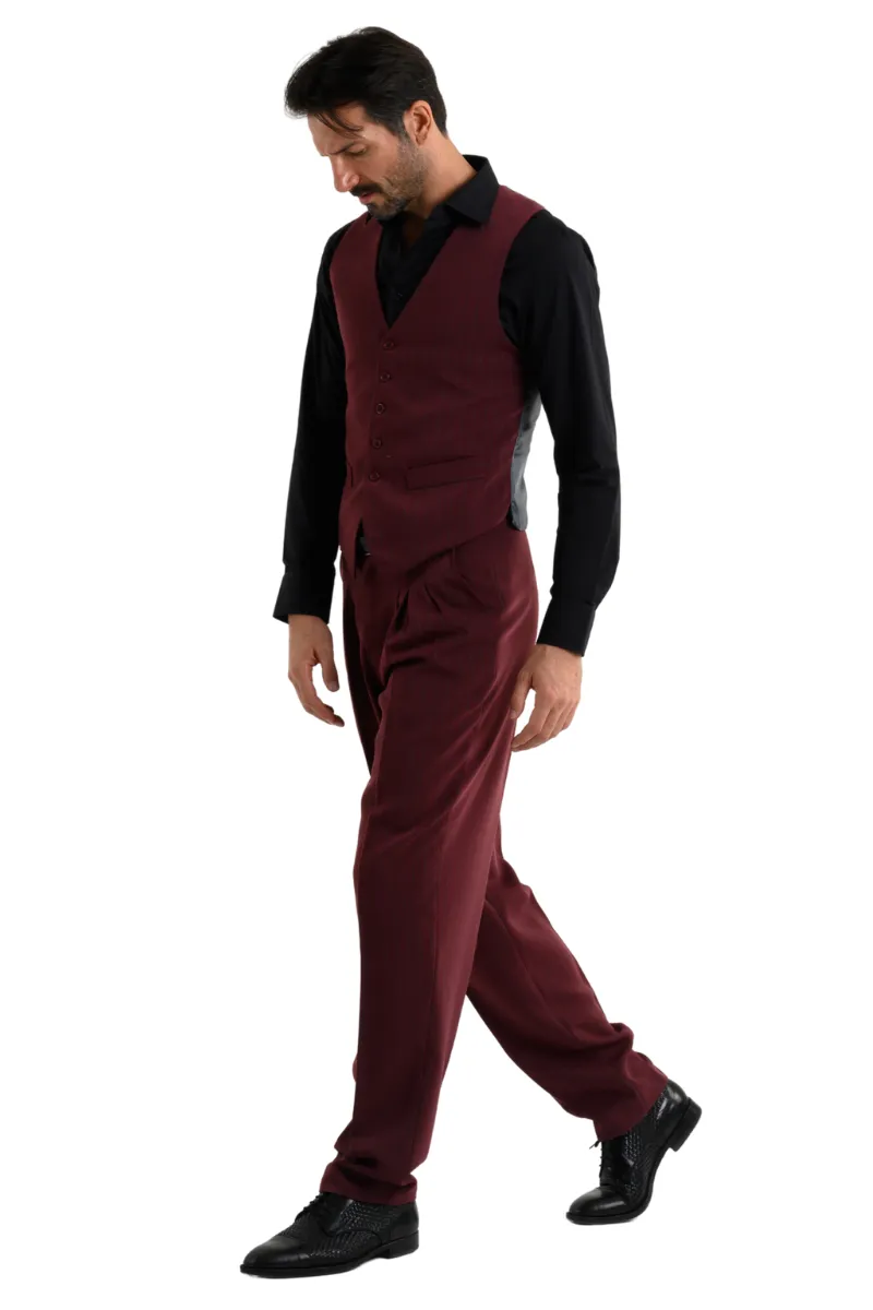 Striped Burgundy Men's Tango Pants With Three Pleats