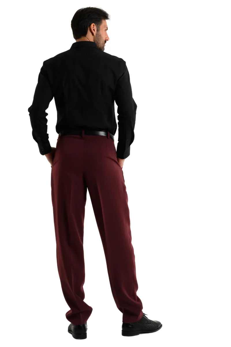 Striped Burgundy Men's Tango Pants With Three Pleats