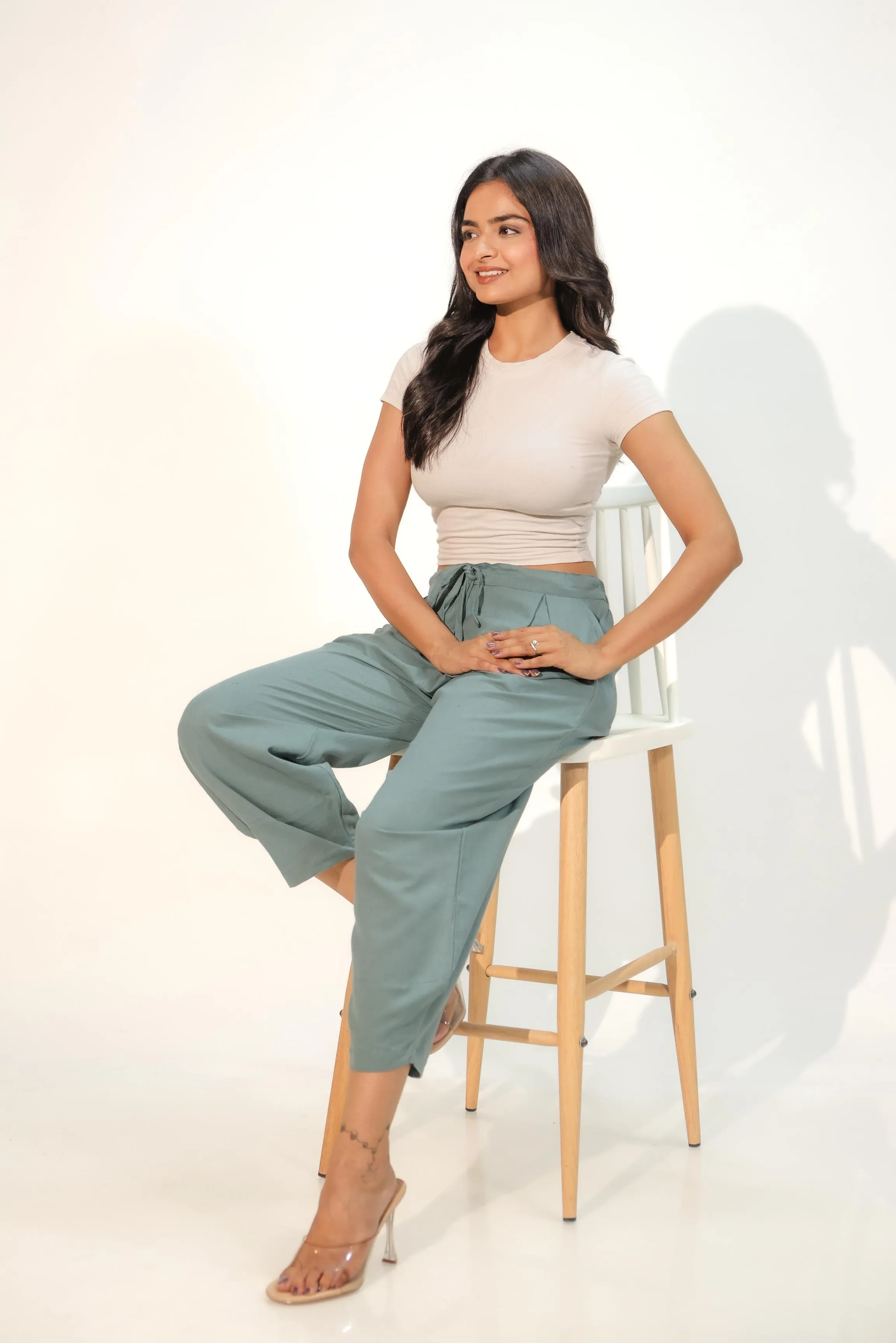 Teal Green Women's Regular-Fit Trousers