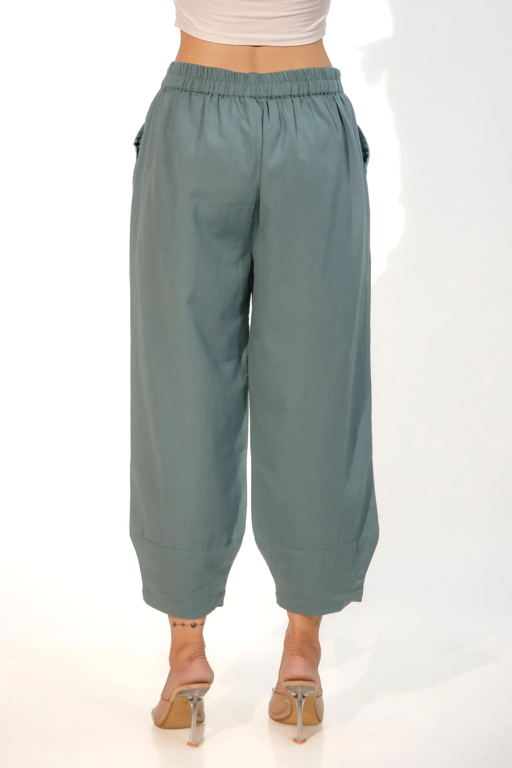 Teal Green Women's Regular-Fit Trousers