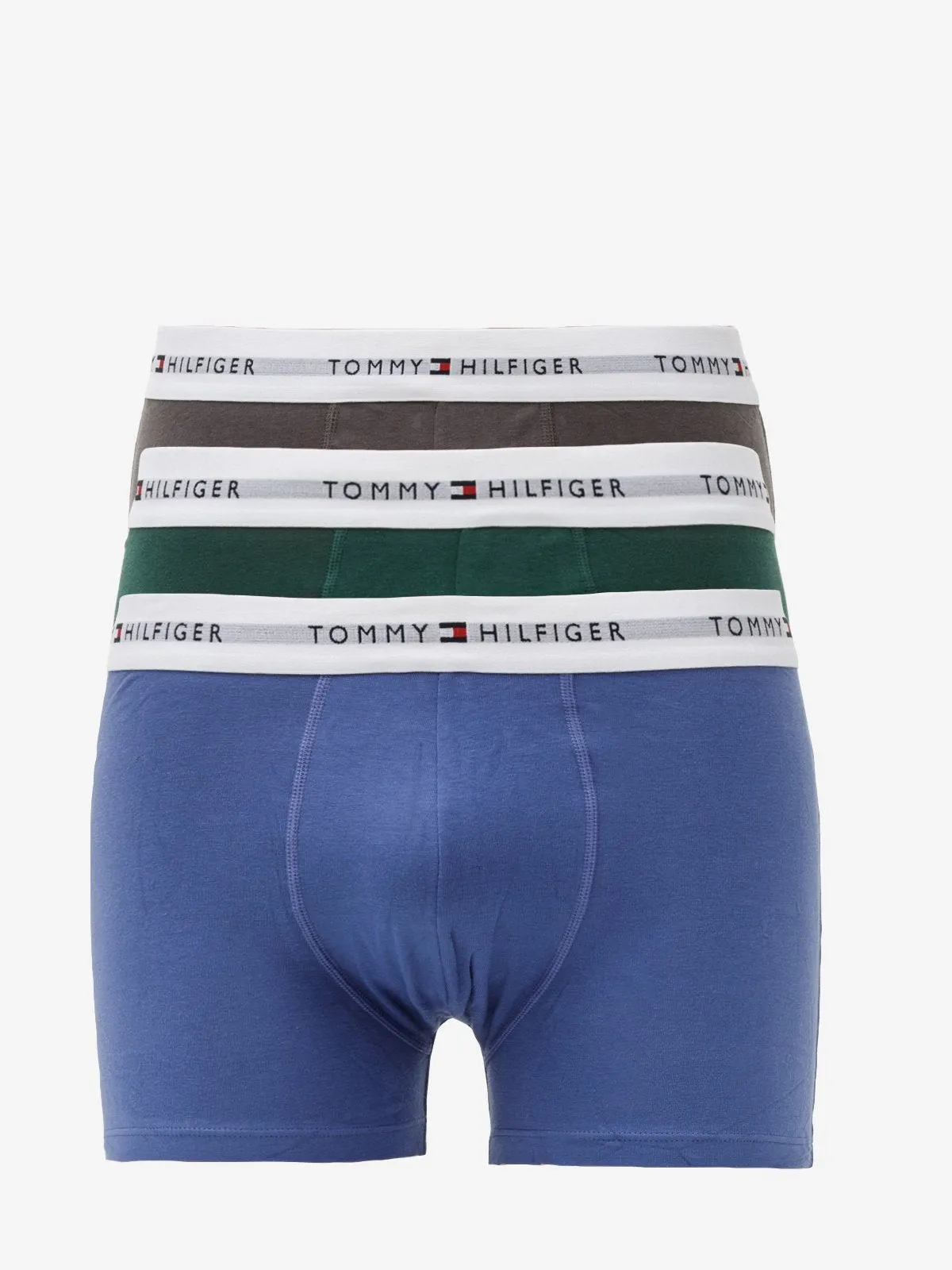 Tommy Hilfiger Men's 3 Pack Cotton Essential Trunks -Dark Ash/Ornamental Green/Laz Blue