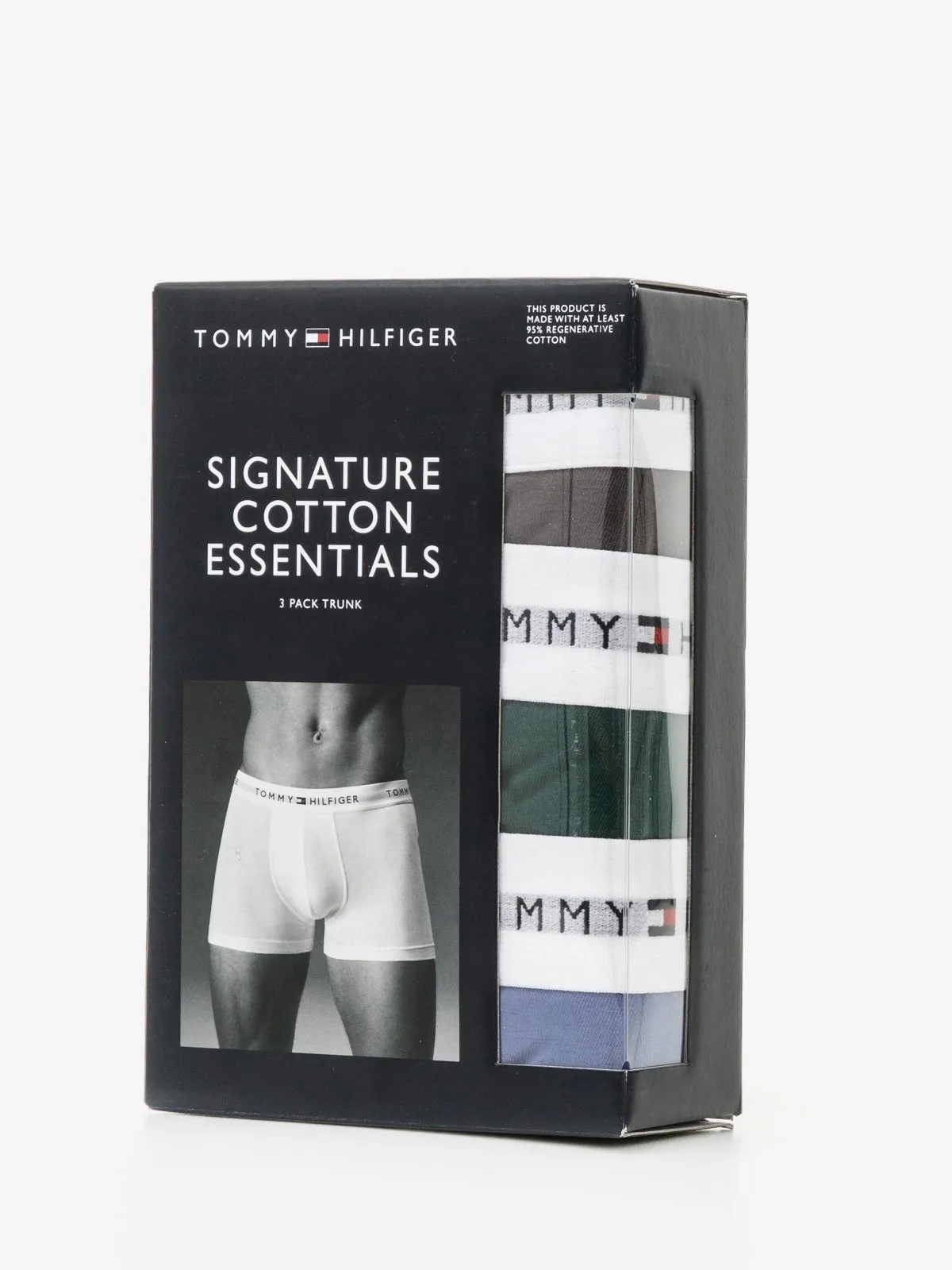 Tommy Hilfiger Men's 3 Pack Cotton Essential Trunks -Dark Ash/Ornamental Green/Laz Blue