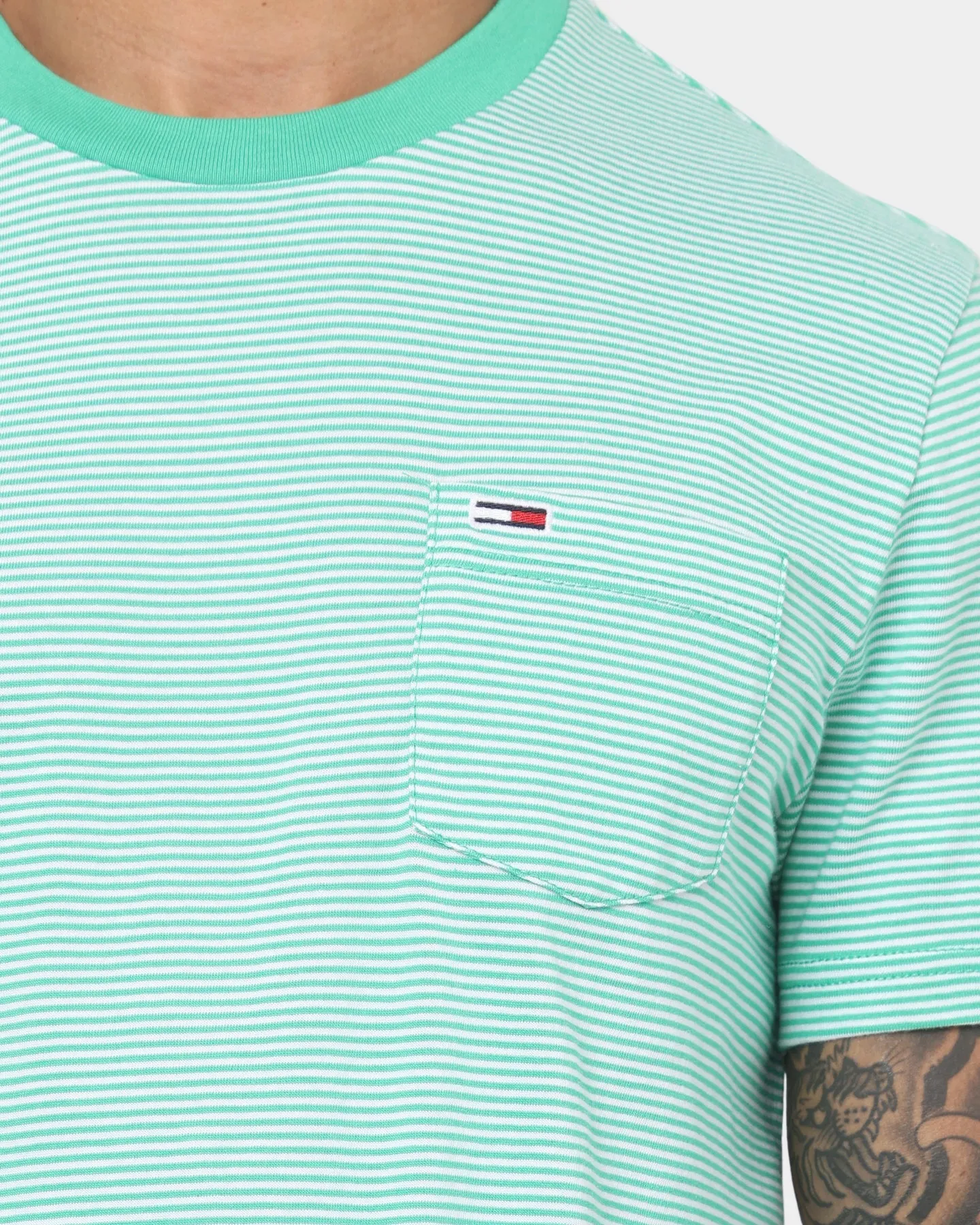 Tommy Jeans Stripe Pocket T-Shirt Grassy Green