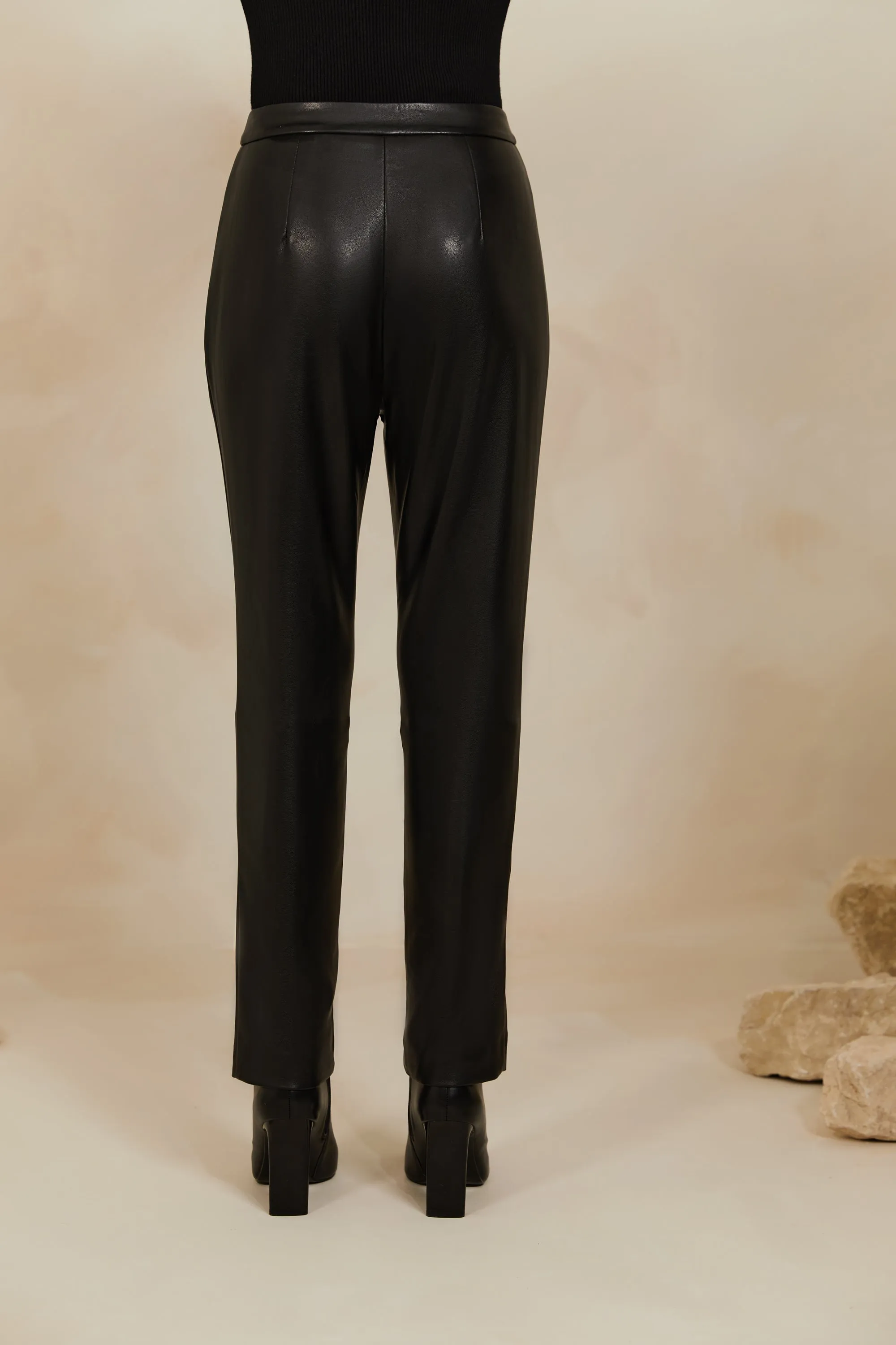 Vegan Leather Straight Leg Trousers - Black