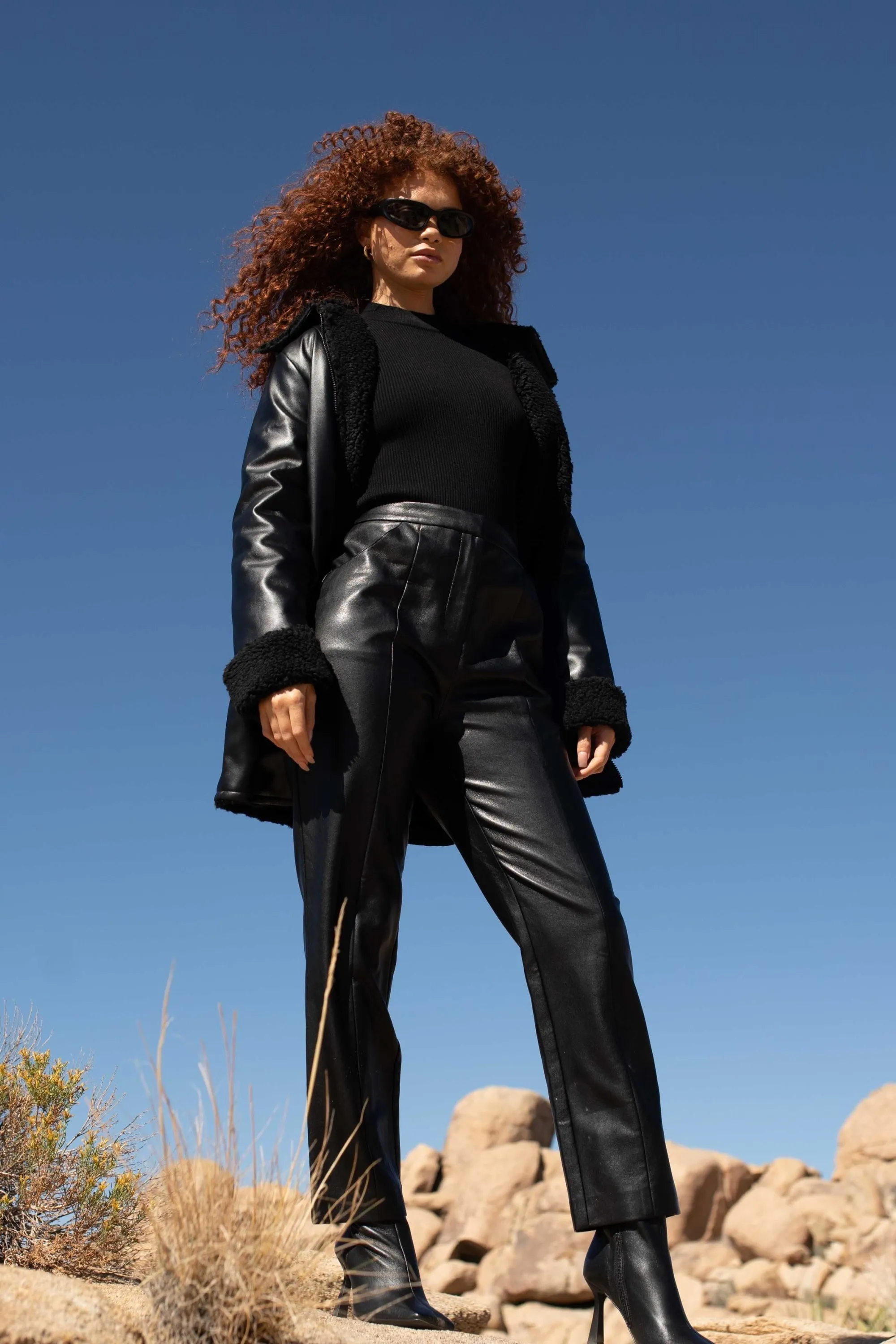 Vegan Leather Straight Leg Trousers - Black