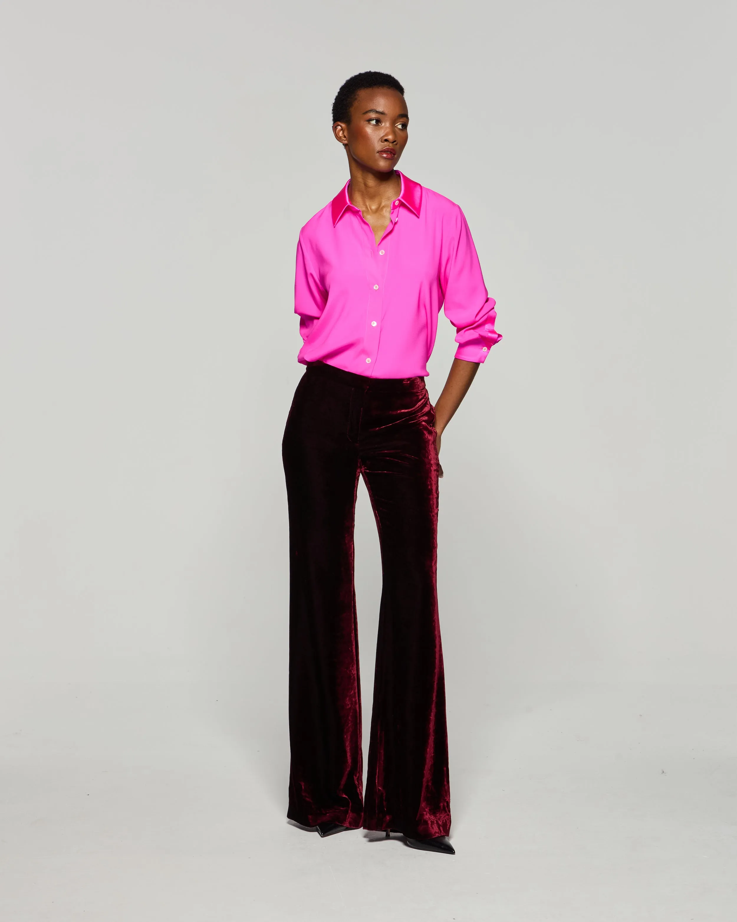 Velvet Flare Trouser - Burgundy