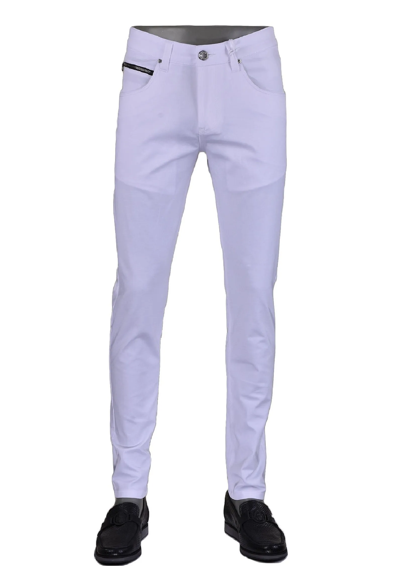 White Tech Stretchy Zipper Pants