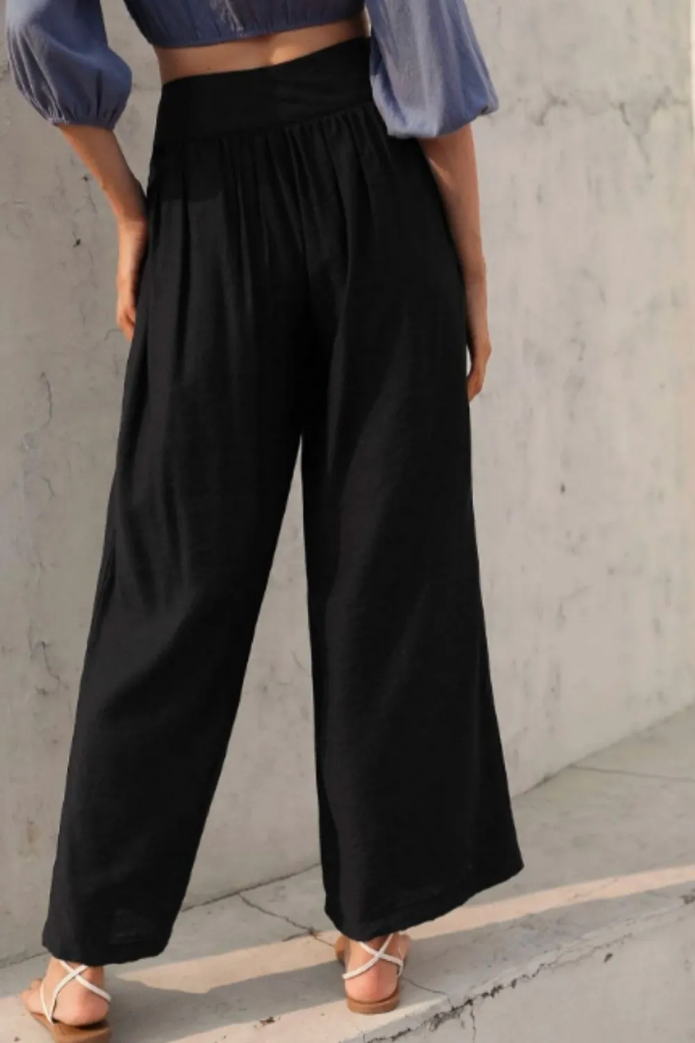 Wide Waistband Wide Leg Trousers