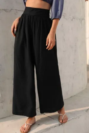 Wide Waistband Wide Leg Trousers