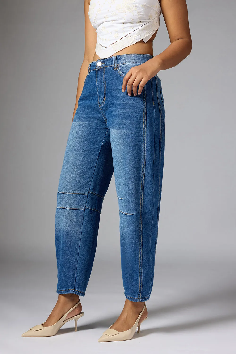 Yale Blue Barrel Leg Jeans