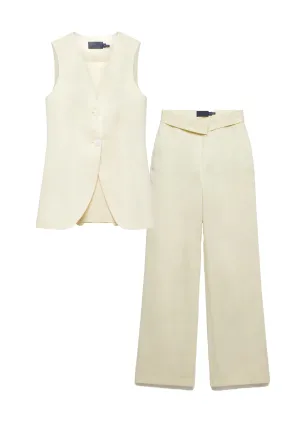 Yellow Linen Longline Waistcoat and Straight Trousers